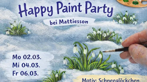 Hand painting snowdrops on canvas with text.