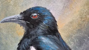 Painted bird portrait with textured background.