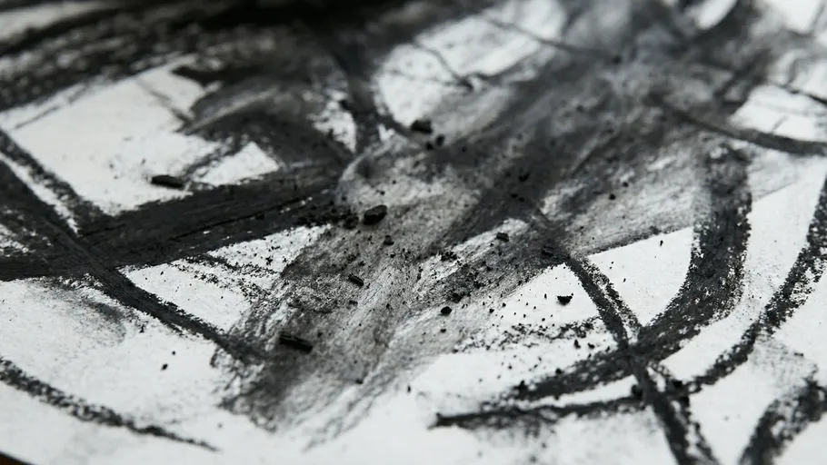 Charcoal strokes and smudges on paper.