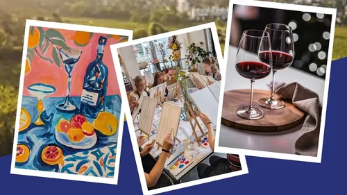 Painting, group painting, wine glasses.