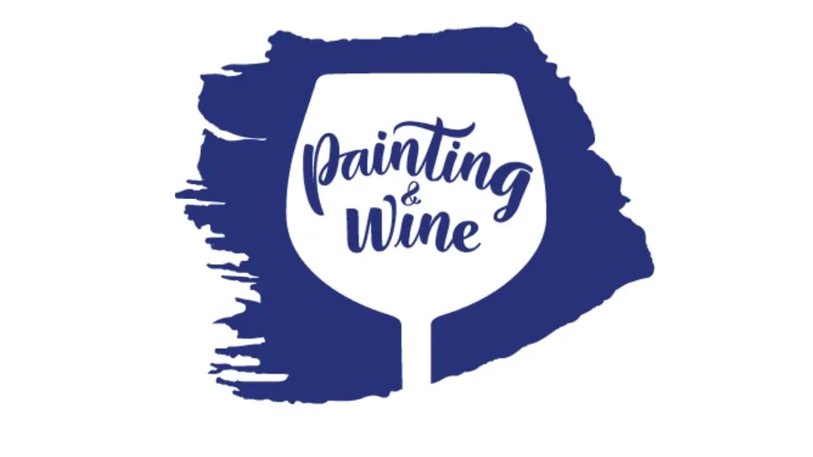 Wine glass silhouette with blue paint splash.