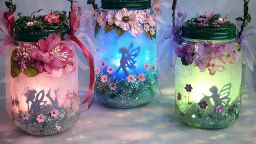 Decorative fairy lanterns with flower designs.