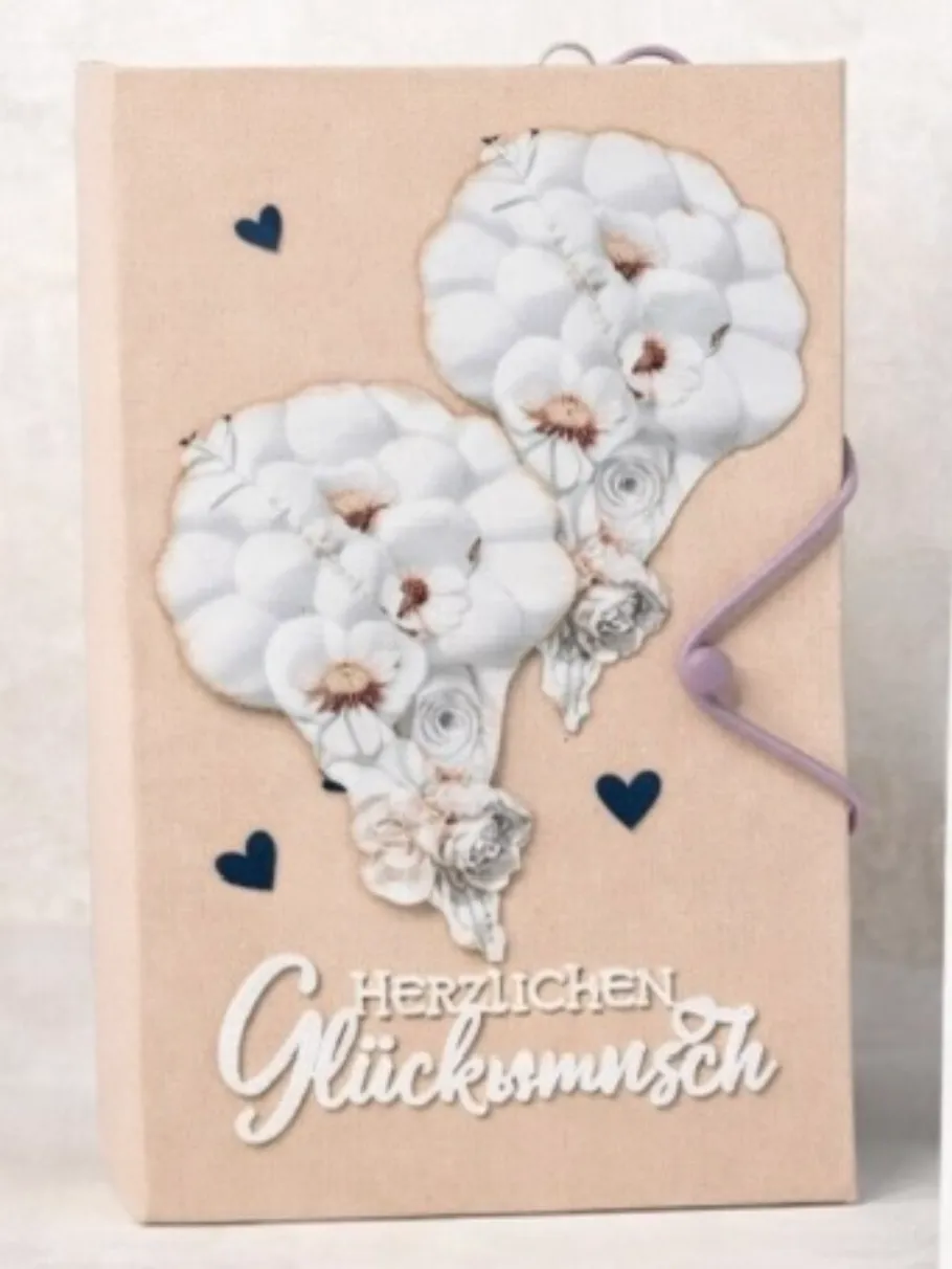 Beige card with floral balloons, congratulations text.