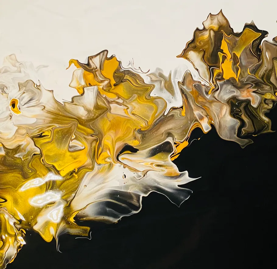 Abstract swirls of yellow and black paint.