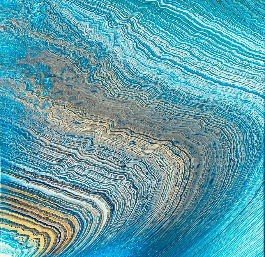 Abstrakte blaue und beige Wellenmuster.