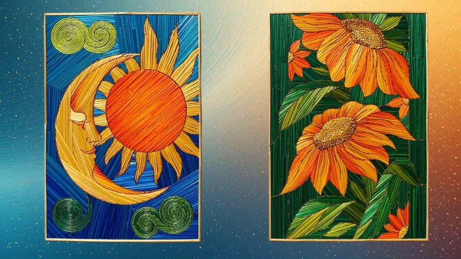 Sonnen- und Mondkunst mit Sonnenblumen.