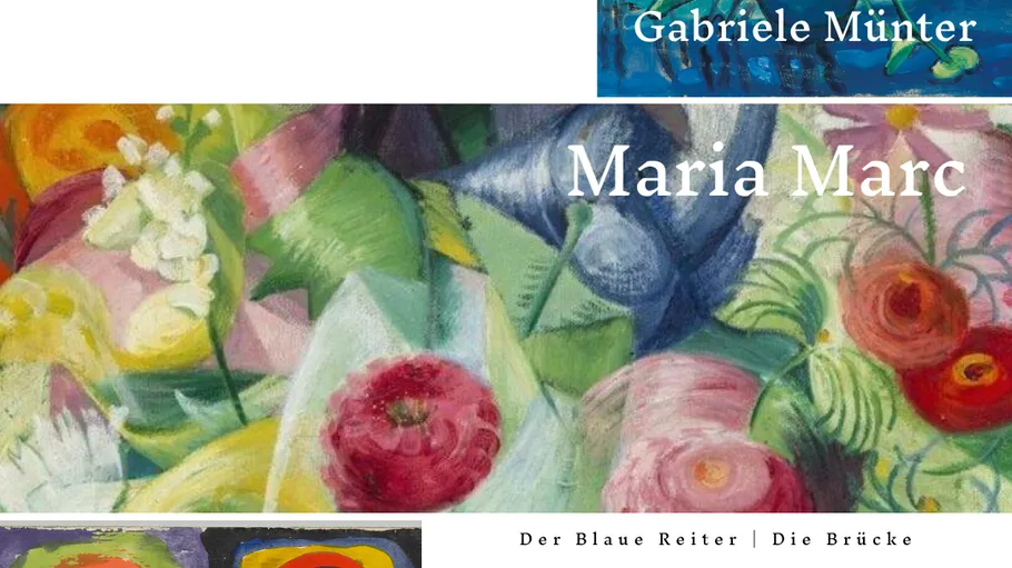 Colorful abstract painting with flowers, text overlay.