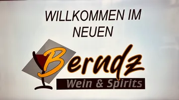 Willkommensschild für Berudz Wein & Spirits.