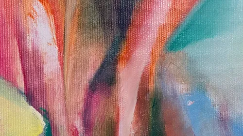 Colorful abstract painting with flowing brushstrokes.