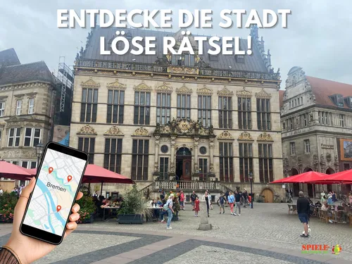 Person holding phone in Bremen city center.