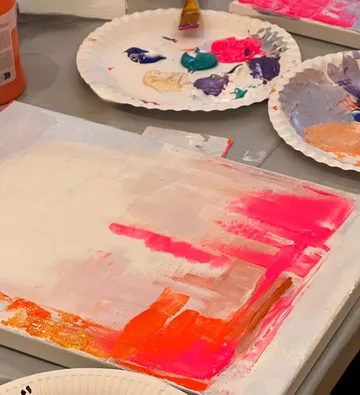 Abstract painting with bright colors on canvas.