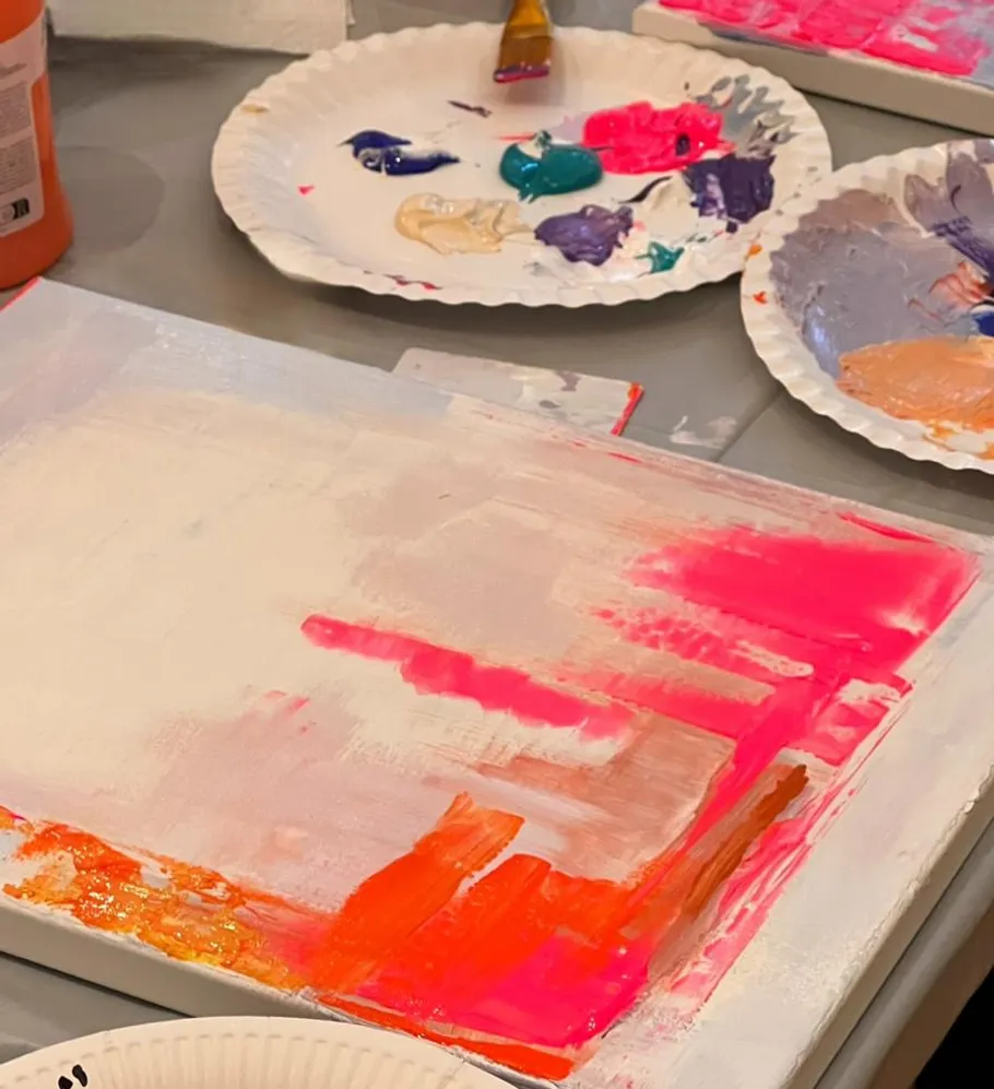 Abstract painting with bright colors on canvas.