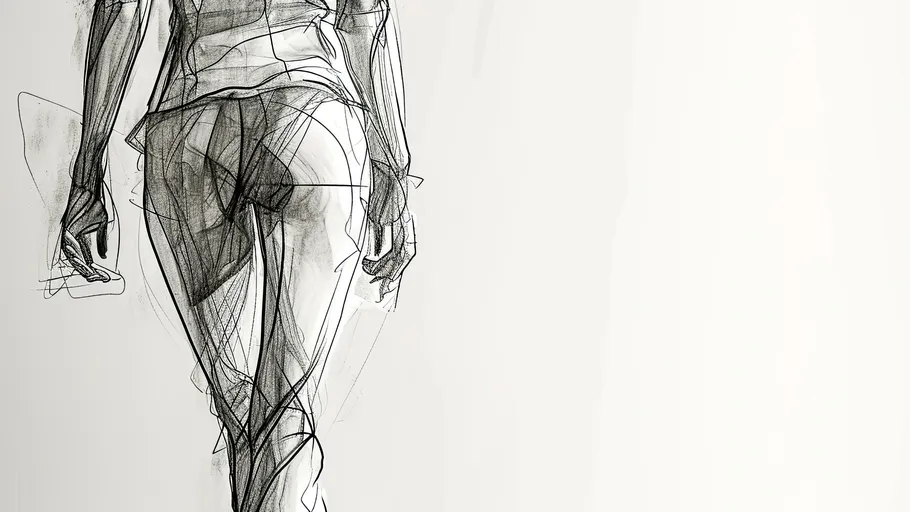 Abstract sketch of a walking person, minimal background.