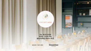 Veranstaltungsposter mit Esstisch und Textdetails.