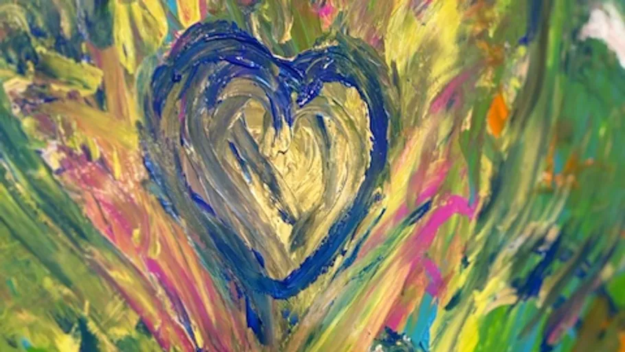 Colorful abstract painting with heart shape.