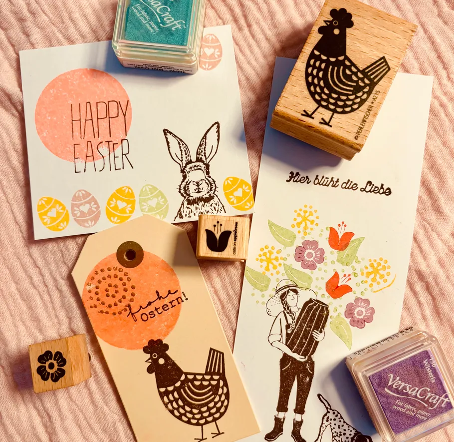 Easter cards with stamps and ink pads.