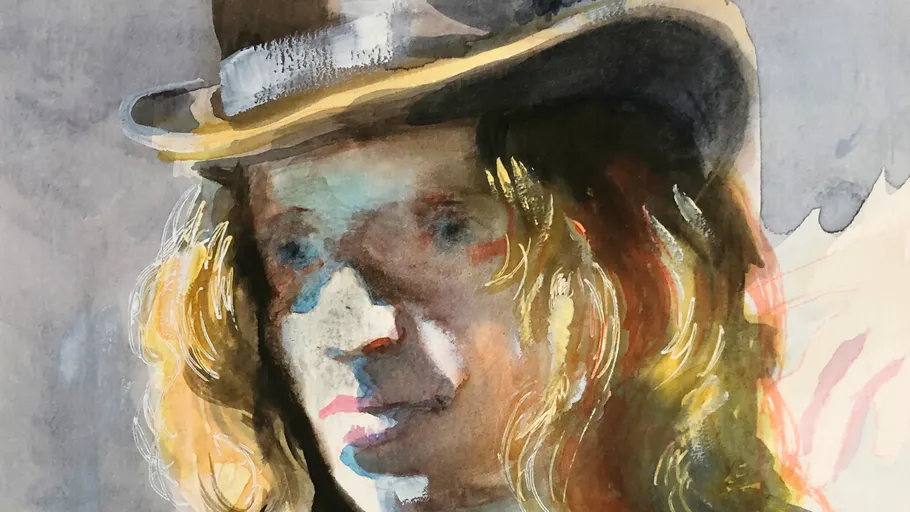 Painting of person in a hat, abstract style.
