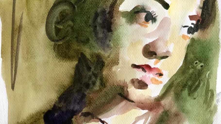 Watercolor portrait of a woman's face.