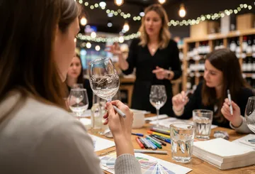 Women painting wine glasses in a workshop.