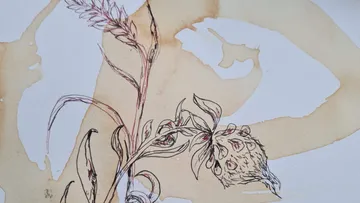 Illustration einer Pflanze mit abstraktem Hintergrund.