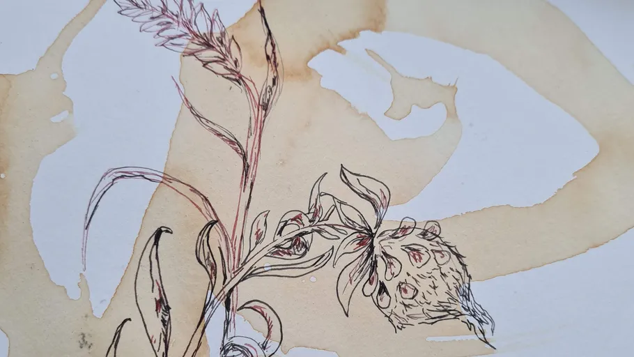 Illustration einer Pflanze mit abstraktem Hintergrund.