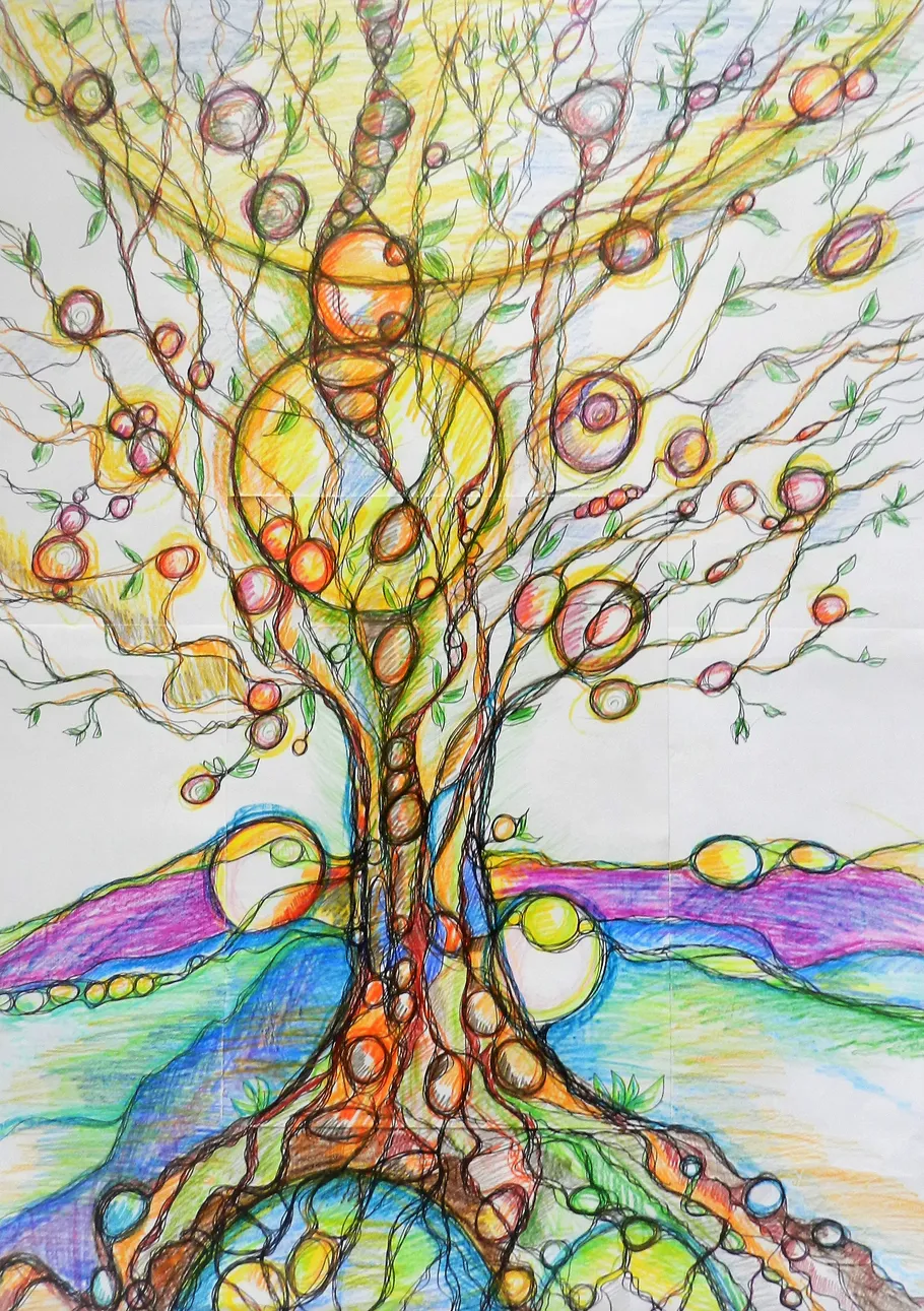 Bunte abstrakte Baumillustration mit Kreisen.