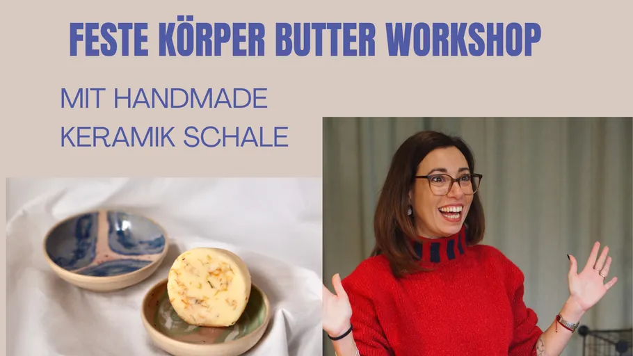 Woman smiling next to ceramic dish workshop.