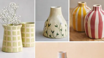 Bunte Keramikvasen in verschiedenen Designs.