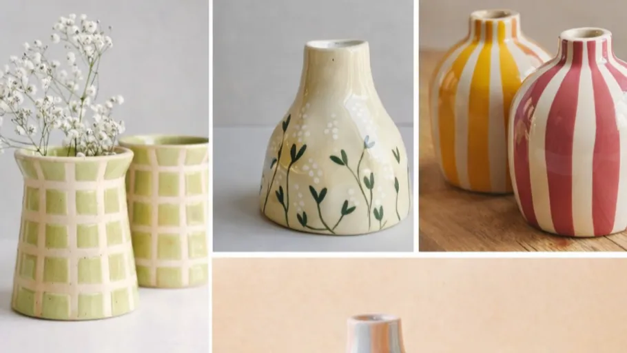 Colorful ceramic vases in various designs.