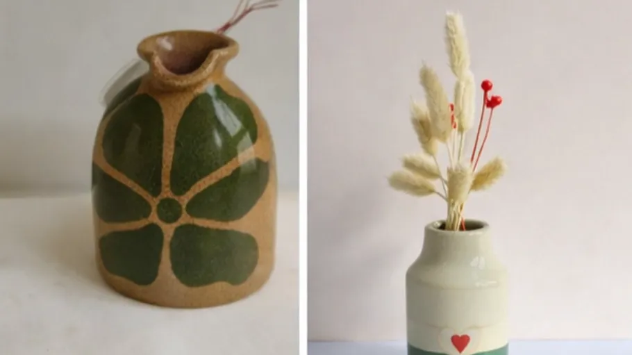 Two decorative vases, one with green pattern.