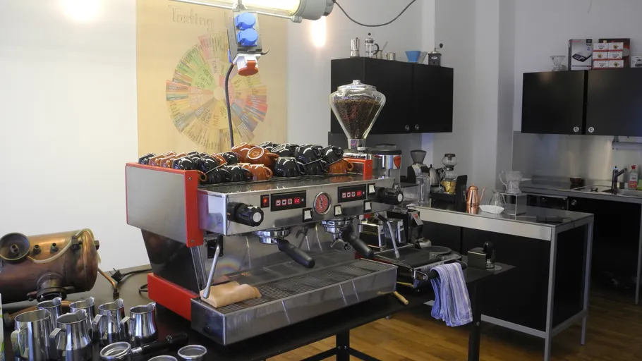 Espresso machine in a modern coffee shop.