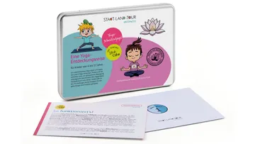 Box and cards for a children's yoga adventure.