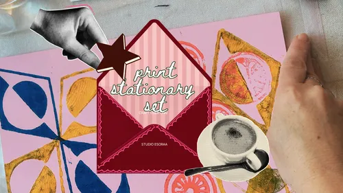 Hand crafting with printed stationery set.