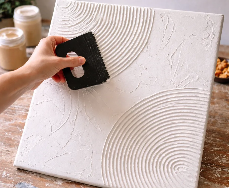 Hand using tool to create patterns on canvas.