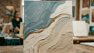 Abstraktes Gemälde mit Texturwellen in einem Studio.