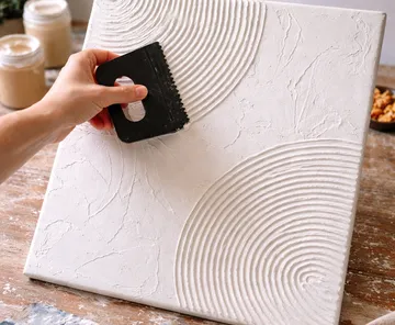 Hand etching texture on plaster canvas.