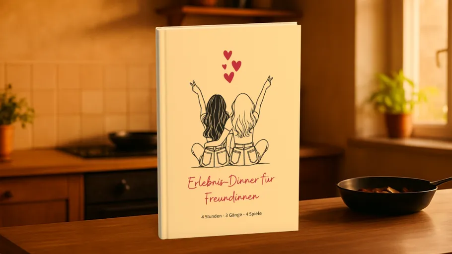 Book on kitchen counter with cooking pan.