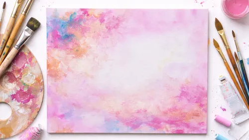 Abstract painting with brushes and palette.