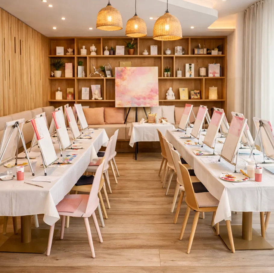 Room set up for a painting class.