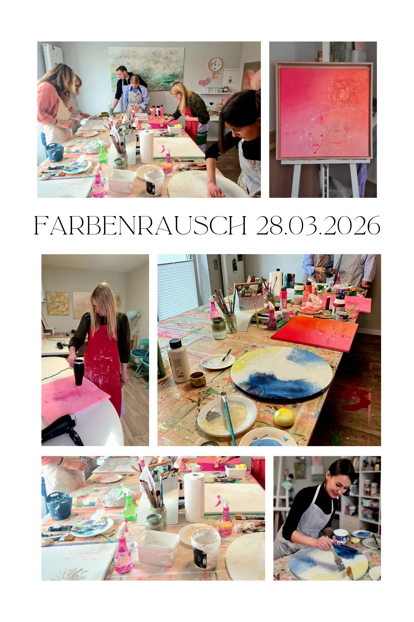 People painting in art workshop with canvas.