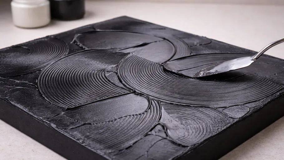 Textured black canvas with palette knife.