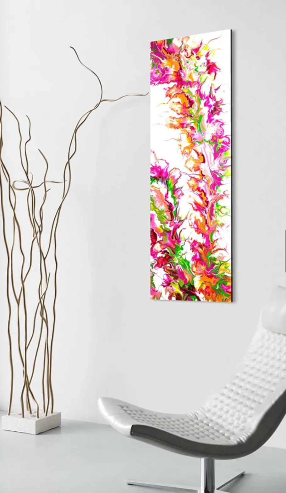 Colorful abstract painting in modern white room.