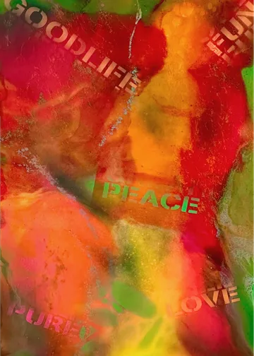 Buntes abstraktes Kunstwerk mit motivierenden Worten