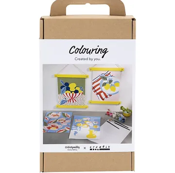 Bastelset-Box mit buntem Kunstwerk angezeigt.