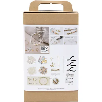 Jewelry making kit with beads and tools.