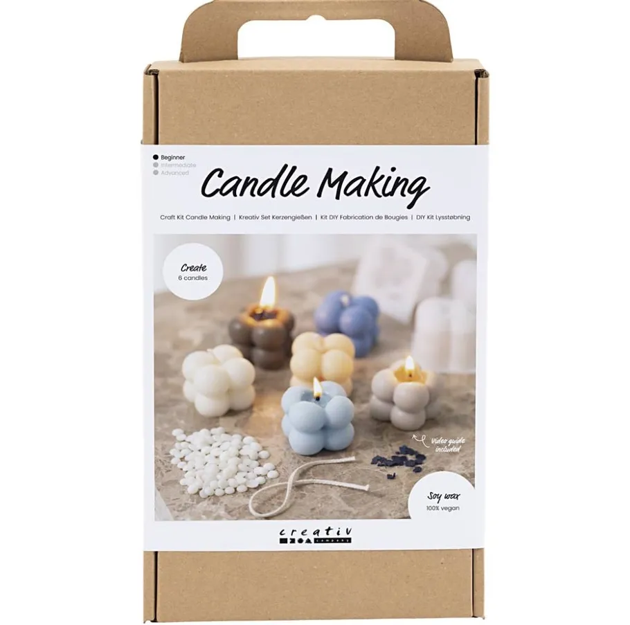 Candle making kit with photo of bubble candles.