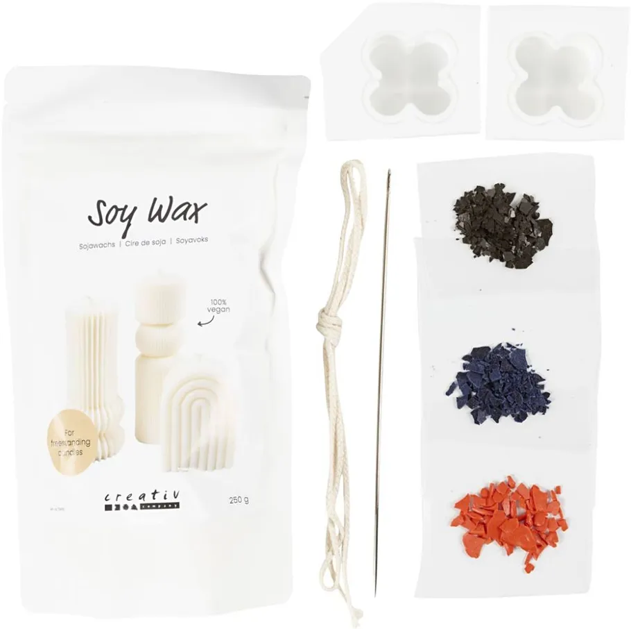 Candle-making kit with molds and soy wax.