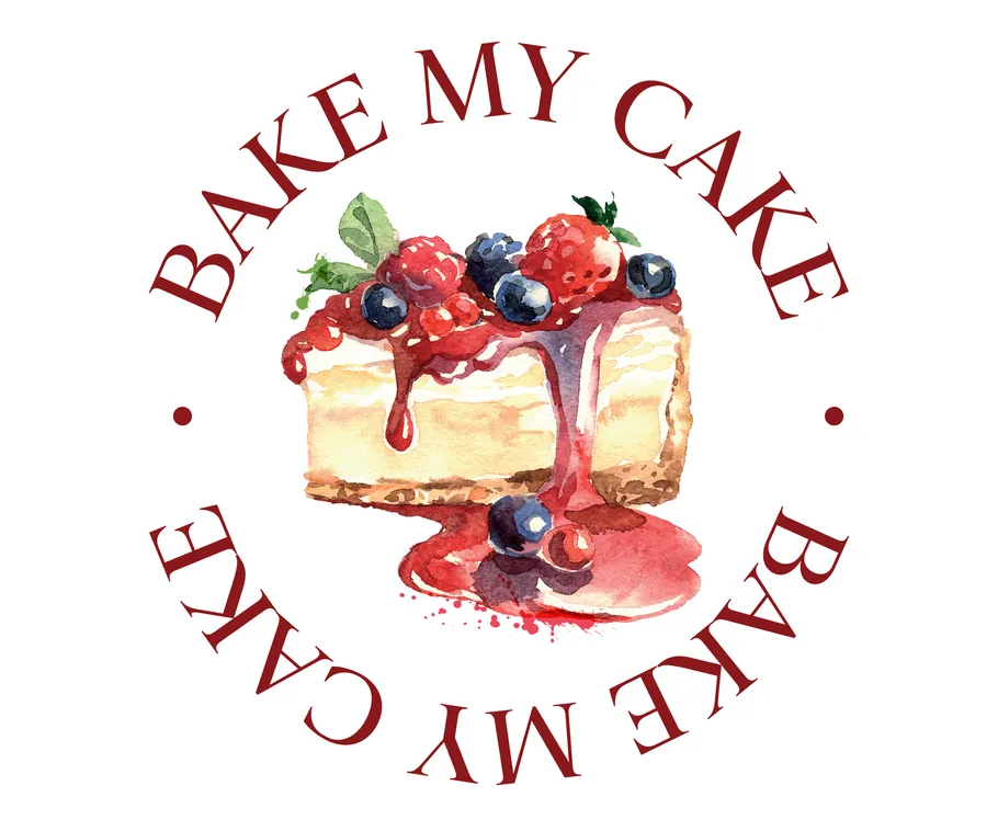 Cheesecake with berries and text 'Bake My Cake'.