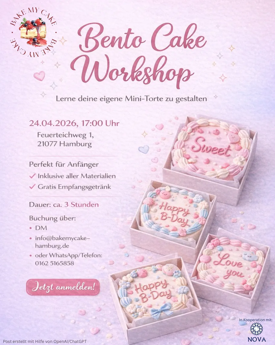 Flyer für einen Bento Cake Workshop in Hamburg.