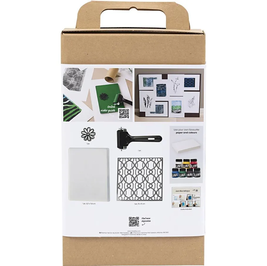 Craft kit box with tools and instructions.
